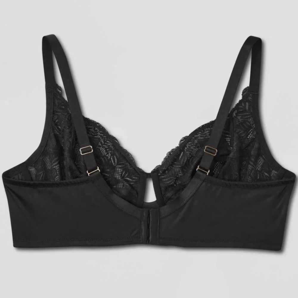 NWT 46DDD Unlined Black Floral Full Coverage Womens Underwire Bra - Picture 5 of 9